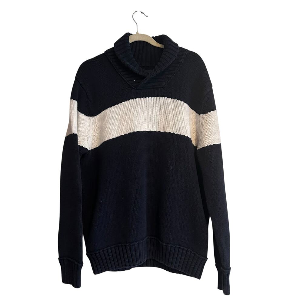 American Eagle Blue White Knit Sweater Men Sz XL Shawl Collar Winter Cabin Style - Picture 2 of 16